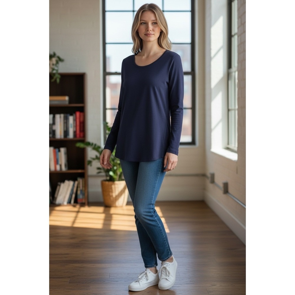 Duluth‎ Trading Co Womens XXL Navy Blue Long Sleeve Scoop Neck Cotton Tunic Top